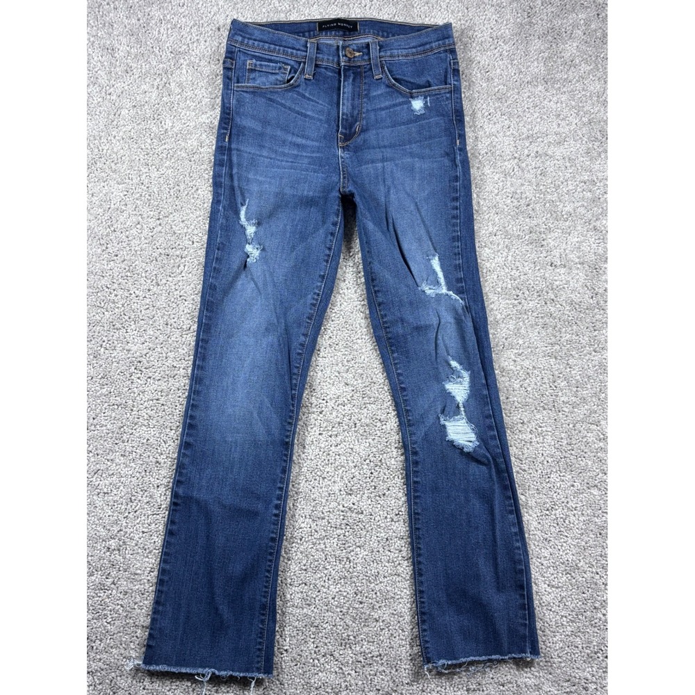 Flying‎ Monkey Womens Jeans Size 26 Blue Distressed Raw Hem Ankle Skinny Denim